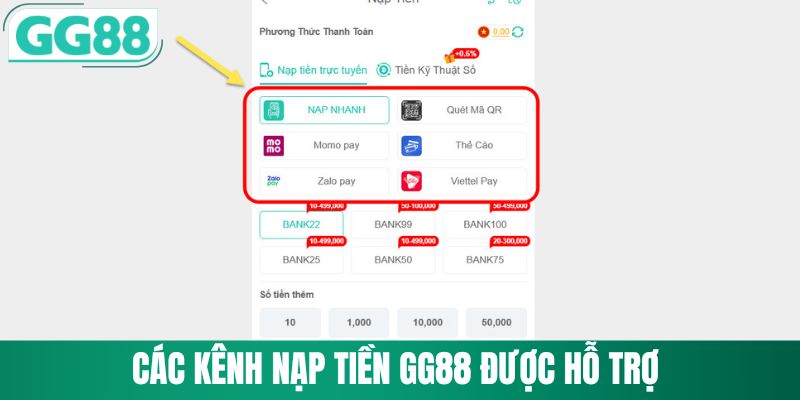 Nạp Tiền GG88 1 Các kênh nạp tiền GG88 được dùng nhiều hiện nay