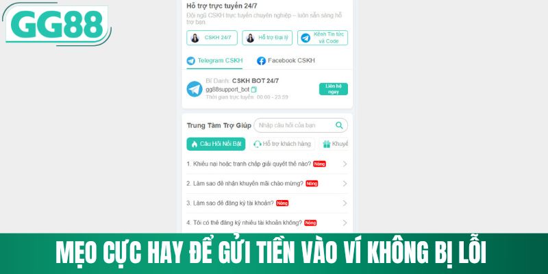 Nạp Tiền GG88 3 Lưu ý để giao dịch gửi tiền vào ví không bị lỗi
