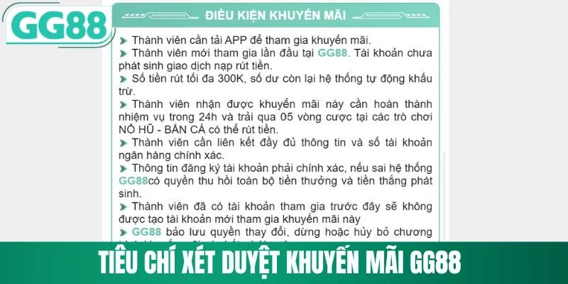 Khuyến Mãi GG88 2 Tiêu chí xét duyệt khuyến mãi GG88